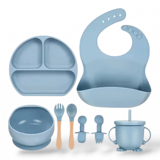 Set Vajilla Silicona Bebe 8 Piezas Azul