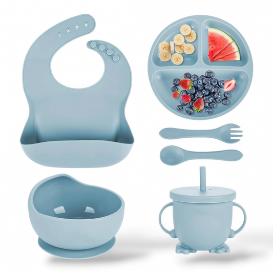 Set Vajilla Silicona Bebe 8 Piezas Azul